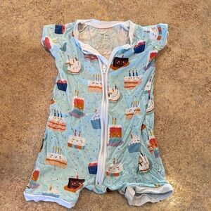 Little Sleepies Cake Print Romper - Light Blue and White